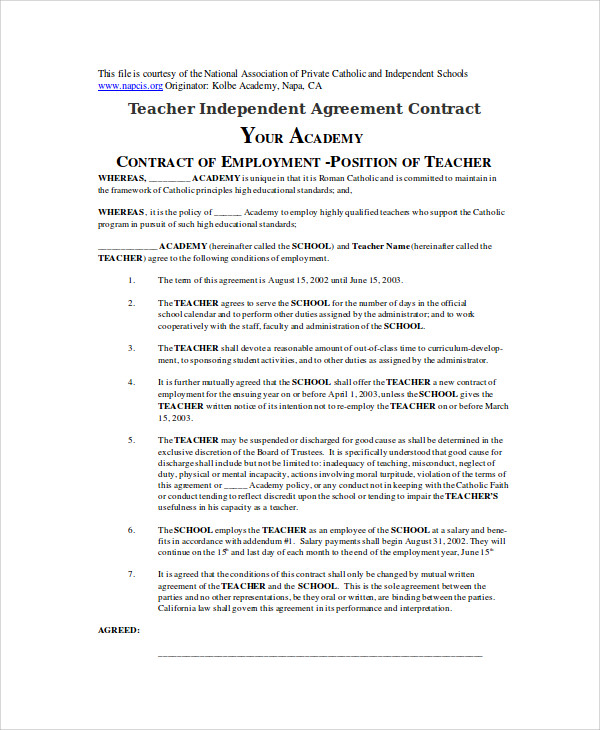 preschool contract template